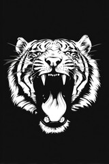Fototapeta premium A powerful tiger's head, rendered in bold black and white, showcasing a ferocious expression.