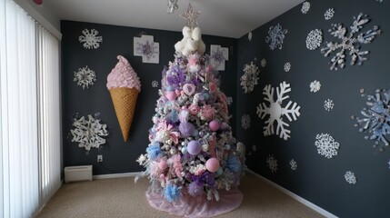 Whimsical winter wonderland: pastel christmas tree with ice cream decor