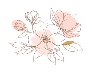 Delicate floral line art with soft blush tones