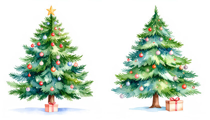 Fototapeta premium set watercolor illustration of christmas tree isolated on white background