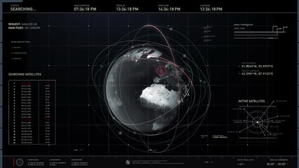 Loading computer user interface. Inspecting the data recovered during a recent satellite analysis. Suspicious activity was detected by the spacecraft over the United Kingdom. Main point London. - Powered by Adobe