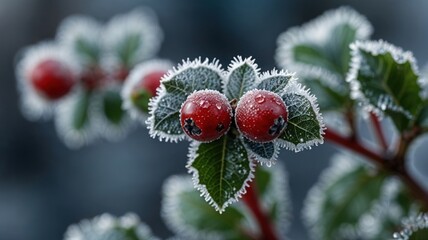 Frosted Berries on Leaves