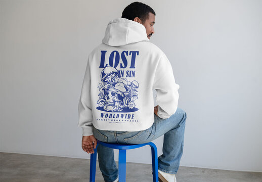 Mockup Of Man Wearing Customizable Hooded Top, Rear View