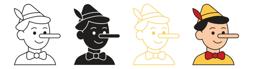 Pinocchio icon set, vector illustration.	