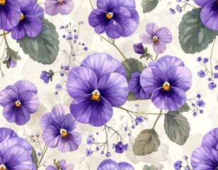 Delicate floral pattern with purple pansies