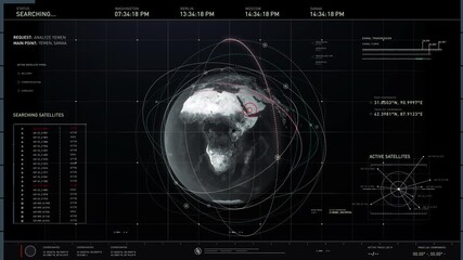Loading a Piece of Modern Satellite Location Tracking Software. Receiving Strange Signals Coming from Sanaa, Yemen. Getting a Detailed Data Reading. Checking the Coordinates. User Interface. - Powered by Adobe