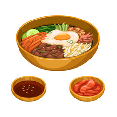 Bibimbap Korean Food Set Illustration Vector