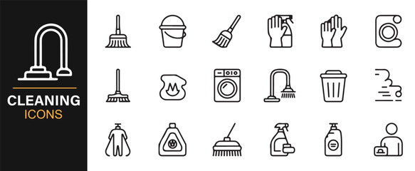 Disinfectant and cleaning icons editable stroke vector pack janitor symbols