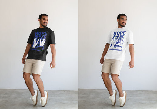 Mockup Of Man Wearing Customized T-Shirt, On Tip Toes