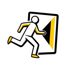 Running figure exiting through emergency door symbol  