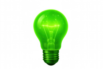 Green lightbulb illuminating, symbolizing sustainable energy, eco-friendly ideas, and environmental conservation, transparent background