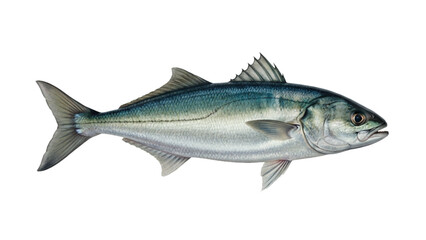 Fototapeta premium Realistic colored illustration of a fish with fins and scales isolated on white background, detailed marine life artwork for scientific and commercial use 
