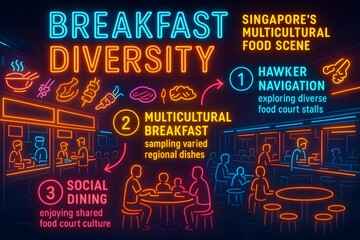 Singapore Multi-Cultural Breakfast with Diverse Cuisines and Food Fusion for Food Tourism