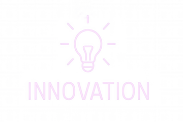 Innovation light bulb concept with glowing neon outline and text on transparent background