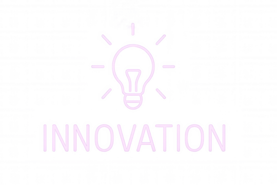 Innovation light bulb concept with glowing neon outline and text on transparent background - Powered by Adobe