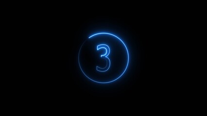 Fototapeta premium Glowing Neon number 3 icon animation. Neon number three sign background.