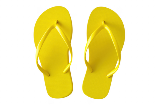 Vibrant yellow flip flops on a transparent background offering summer relaxation and comfort.