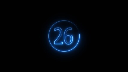 Glowing Neon number 26 icon animation. Neon number twenty six sign background