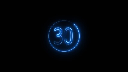 Glowing Neon number 30 icon animation. Neon number thirty sign background.