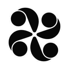 Abstract swirls and circles forming a dynamic four-pointed star shape