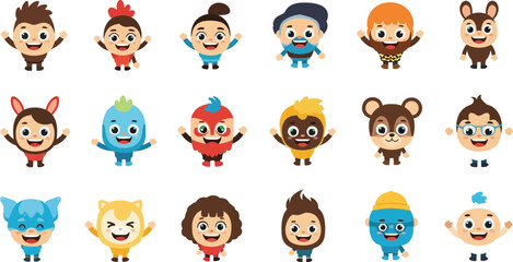 Collection of cartoon characters with various designs and colors on a light background image art