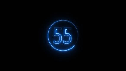 Glowing Neon number 55 icon animation. Neon number fifty five sign background.