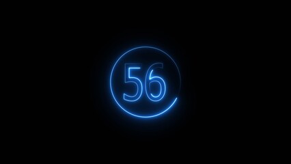 Glowing Neon number 56 icon animation. Neon number fifty six sign background.