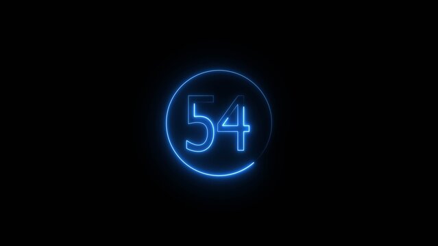 Glowing Neon number 54 icon animation. Neon number fifty four sign background.
