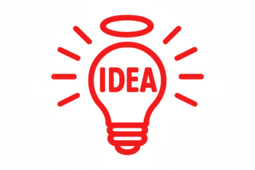 Red lightbulb with 'idea' text symbolizing creative thinking, innovation, problem-solving, and inspiration on transparent background