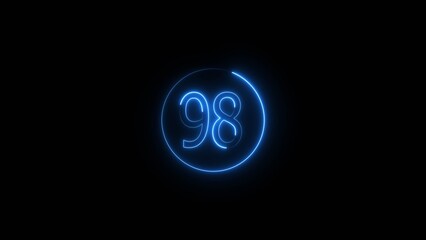 Glowing Neon number 98 icon animation. Neon number ninety eight sign background.