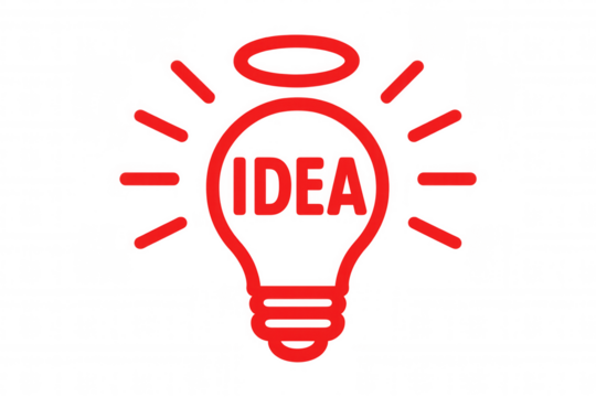 Red lightbulb with 'idea' text symbolizing creative thinking, innovation, problem-solving, and inspiration on transparent background