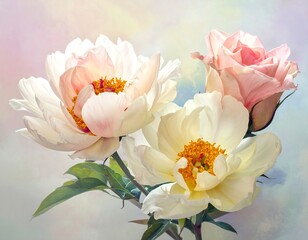 Delicate pastel flowers in soft light