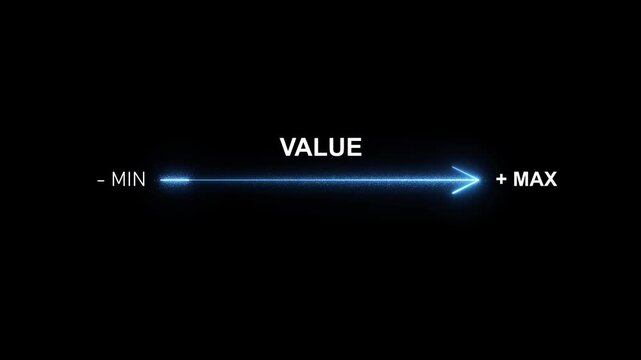 The concept of Business Value Added. Blue Neon Arrow Indicating Value Scale from Minimum to Maximum on a Black Background spectrum range