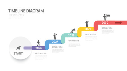 Fototapeta na wymiar 5 Steps Business infographic timeline year line design template. Business milestone and strategy presentation.Vector illustration.