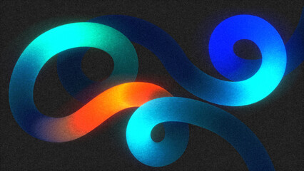 Fototapeta na wymiar Abstract grainy background with glowing colorful twisted lines and retro film effect.