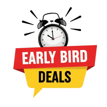 Urgent early bird deals alert with countdown clock for special promotions isolated on transparent background