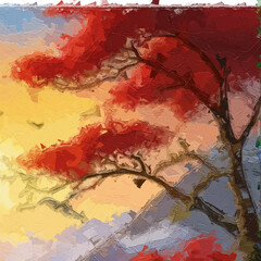 Fototapeta premium Various oil paintings, flowers, birds, swans, lake leaves, tulips, forests, roses, peonies, cottages, cats, dogs, sika deer, mountains and waters