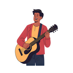 Obraz premium Man playing acoustic guitar musician performing music instrument song