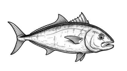 Fototapeta premium Amberjack fish in a vintage woodcut or engraving art style