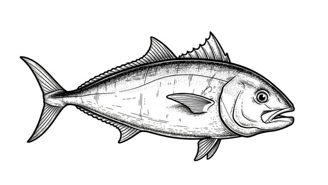 Amberjack fish in a vintage woodcut or engraving art style