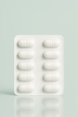 Pharmaceutical Precision: A close-up shot showcases a neatly aligned blister pack containing ten white capsules, inviting viewers to ponder the promise of wellness.