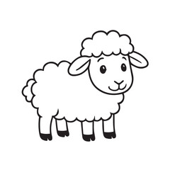 Vector drawing of a cute sheep in black and white, outlined boldly, conveying simplicity, charm, and clean, minimal cartoon illustration aesthetics.