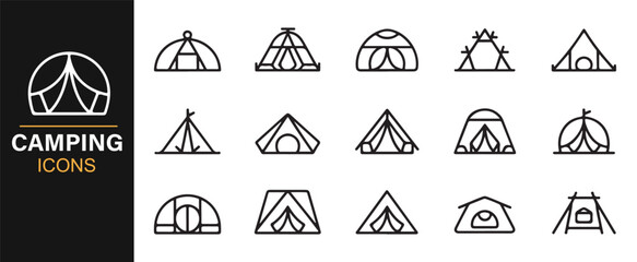 Nature travel camping icons editable stroke vector illustrations collection