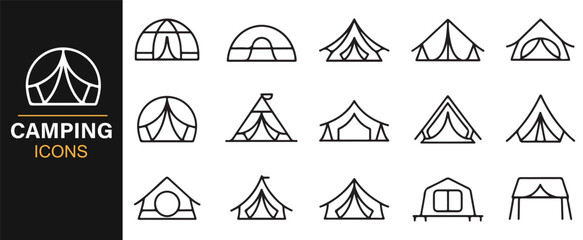 Outdoor holiday camping icons set outline design summer adventure elements