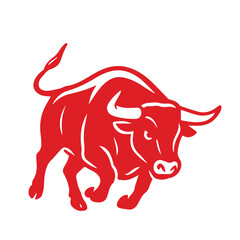 Bold vector artwork depicting a fierce red bull, designed with dynamic details, ideal for branding, creative illustrations, cultural projects, or energetic visual concepts.