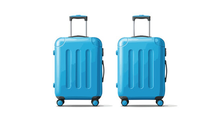 Two blue rolling suitcases with handles extended, ready for travel and transportation.