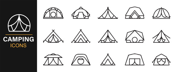 Outdoor adventure camping icon pack minimal flat line style illustrations
