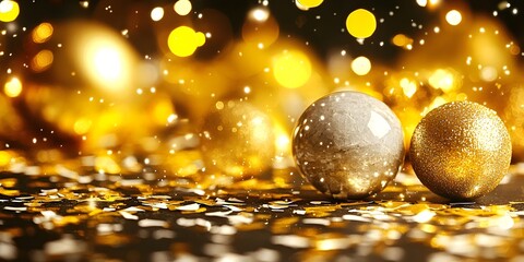 Festive golden decorations with sparkling lights create a celebratory atmosphere for a special event or holiday gathering