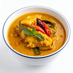 Exquisite fish curry on white background, a culinary delight showcasing vibrant flavors