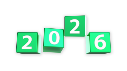 Green anodized square aluminum block with white 2026 number, 2026 anniversary